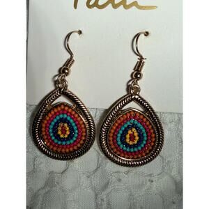 Vintage Boho Teardrop Beaded Dangle Earrings Multicolor Mosaic Gypsy Style NWT